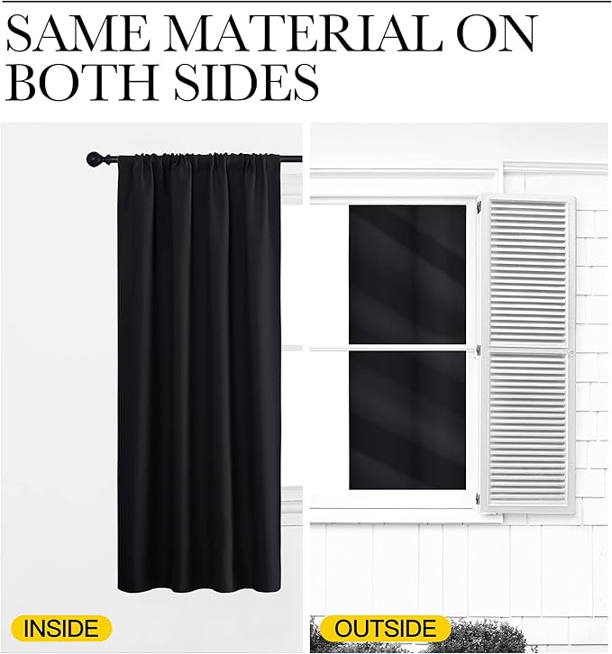 NICETOWN Black Blackout Curtain Blinds - Solid Thermal Insulated Window Treatment Blackout Drapes for Bedroom (2 Panels, 70 inches Wide by 63 inches Long)