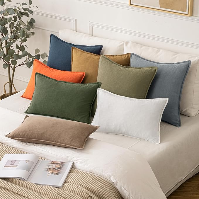 MIULEE Decorative Linen Pillow Covers 20x20 Inch Navy Blue Boho Farmhouse Neutral Couch Throw Pillows for Bed Pack of 2 Accent Coastal Modern Pillowcase Summer Sofa Livingroom Home Decor