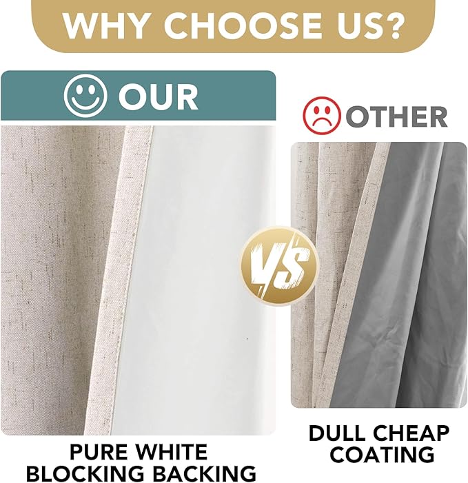 H.VERSAILTEX Linen Blackout Curtains Durable Thick Textured Linen Look 100% Blackout Patio Door Curtain Anti Rust Grommet Extra Wide Sliding Door Curtain Panel, Natural，W100 x L108 inch (Pack of 4)