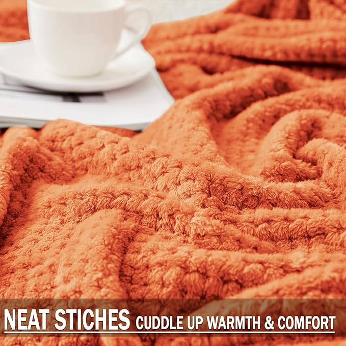 Exclusivo Mezcla Fleece Bed Blanket Queen Size, Super Soft and Warm Blankets for Couch, Sofa and Bed Waffle Textured, Cozy, Fuzzy and Lightweight (Burnt Orange, 90x90 Inches)
