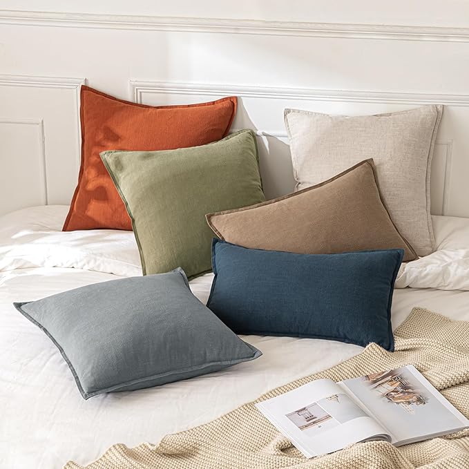 MIULEE Decorative Linen Euro Sham Pillow Covers 26x26 Gray Boho Farmhouse Neutral Couch Throw Pillows for Bed Pack of 2 Accent Modern Pillowcase Sofa Livingroom Home Decor