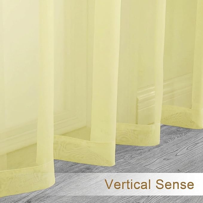 Chyhomenyc Sheer Curtains 36 inch Length 2 Panels Set - Light Filtering Voile Rod Pocket Short Window Curtians for Bathroom Living Room Farmhouse Small Windows, 42Wx36L inches, Light Yellow