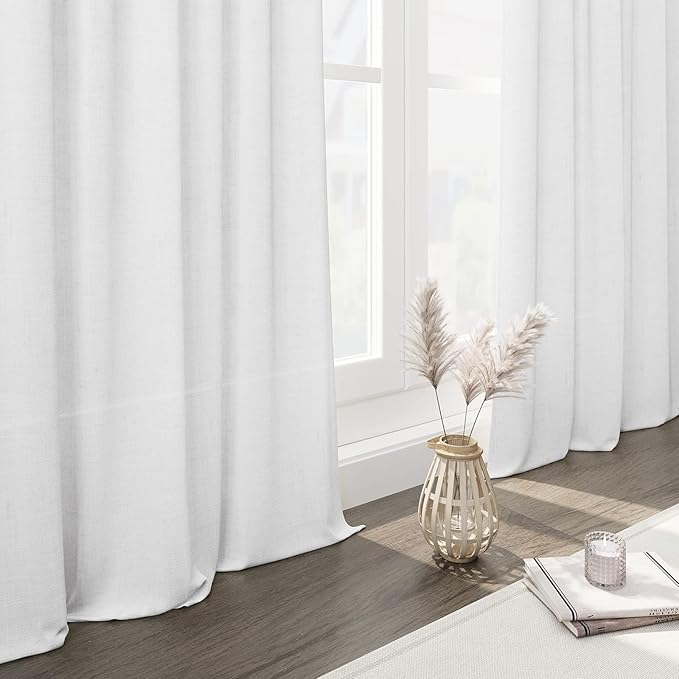 Nanspring White Linen Curtains 96 inches Long for Bedroom Back Tab Light Filtering Privacy Sheer Curtains Modern Farmhouse Coastal Decor White Cotton Textured Gauze Curtain 2 Panel Set 70x96