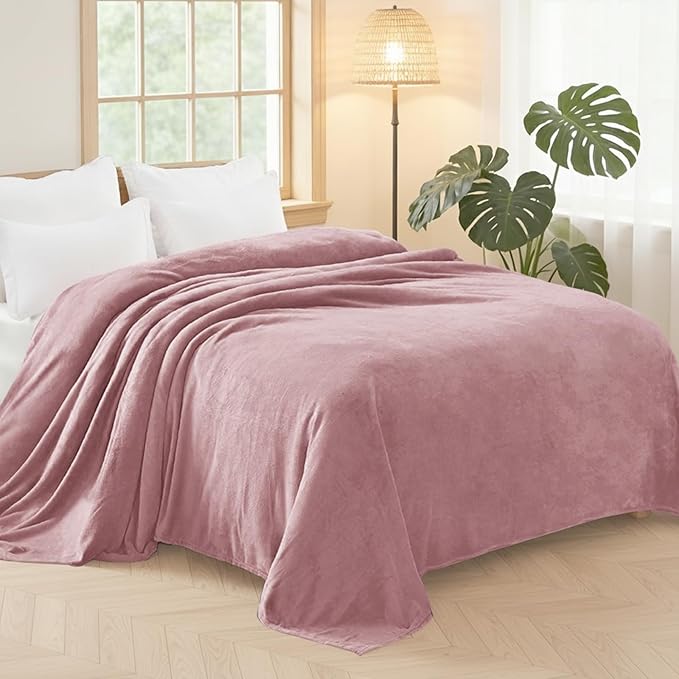 Exclusivo Mezcla Fleece Blanket Twin Size for Bed, Super Soft and Warm, All Season, Cozy, Plush, Lightweight, 60x80 Inches Dusty Pink