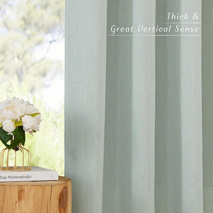 NICETOWN Linen 36 inch Curtains for Kitchen Window, Grommet Thick Flax Linen Sage Green Small Window Treatments Privacy Assured with Light Filtering for Cafe/Kids Room, W42 x L36, 2 Panels