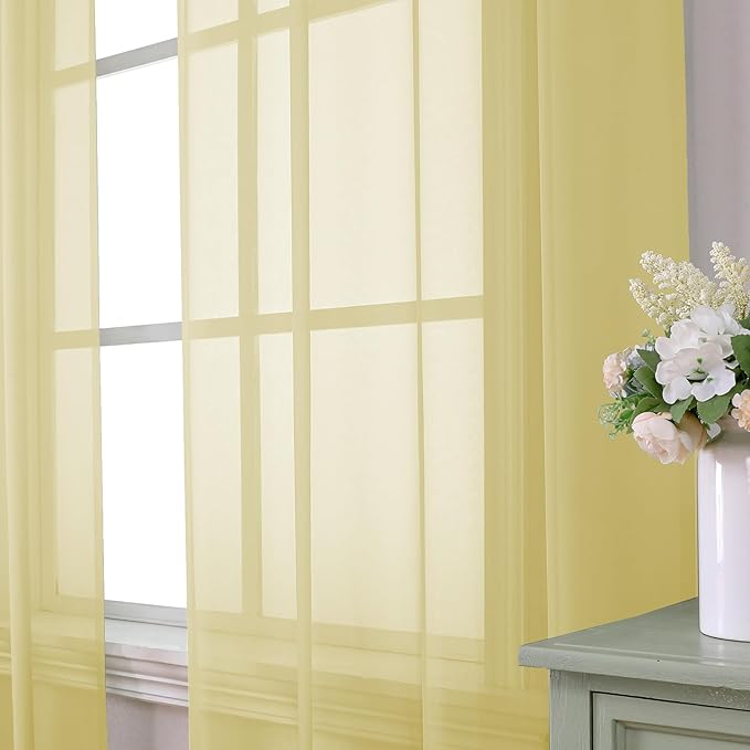 Aiyufeng Yellow Sheer Curtains 45 Inch Length 2 Panels Set, Light Filtering Yellow Window Curtain Drapes Treatment for Kitchen, Bedroom,Children Room, Dual Rod Pocket, 2 Pack of 42 x 45"