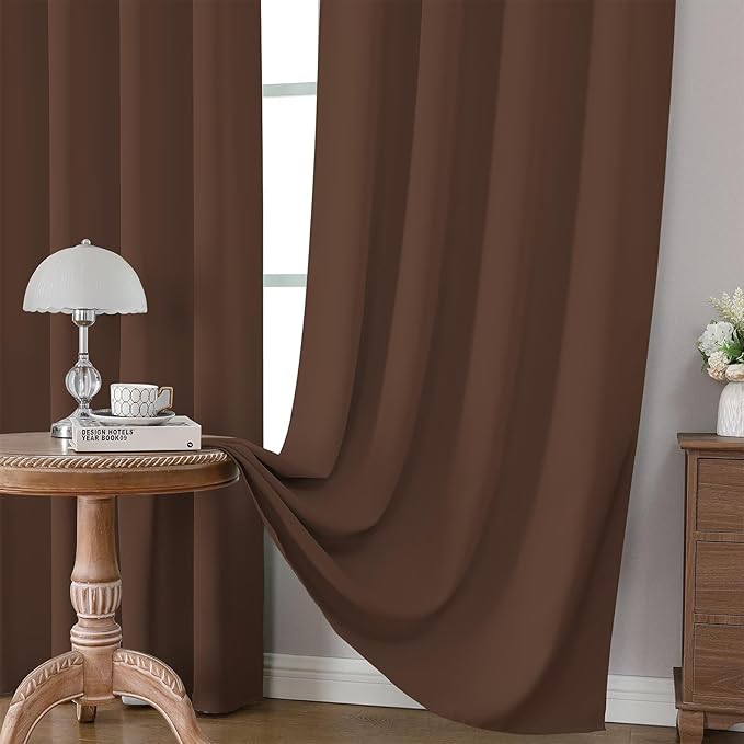 CUCRAF Brown Blackout Curtains 72 inch Length 2 Panels Set, Rod Pocket Room Darkening Drapes for Bedroom Living Room, Insulated Thermal Light Blocking Window Curtain (W52 x L72 Inch)