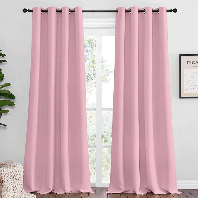 NICETOWN Crystal Pink Blackout Curtains 108" Long, 55" Wide, 2 Pieces for Office, Dining, Guest Room - Sound Reducing, Heat and Cold Block Panels for Modern Decorative