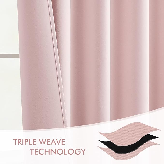 MIULEE Baby Pink Back Tab Blackout Curtains 96 Inch Length 2 Panels Set for Living Room Bedroom Privacy, Rod Pocket/Pinch Pleated Thermal Insulated Room Darkening Light Blocking Drapes, W66xL96