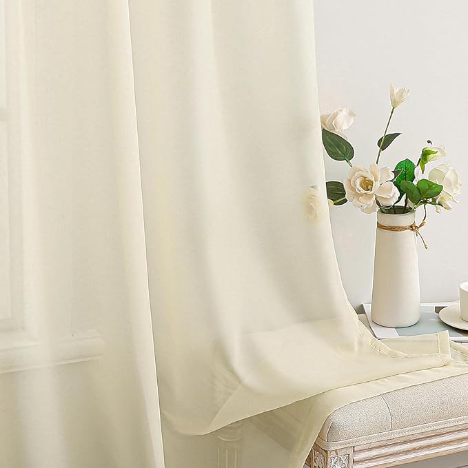 MIULEE 2 Panels Solid Color Light Cream Sheer Window Curtains Elegant Window Voile Panels/Drapes/Treatment for Bedroom Living Room (54 X 54 Inches Light Cream)