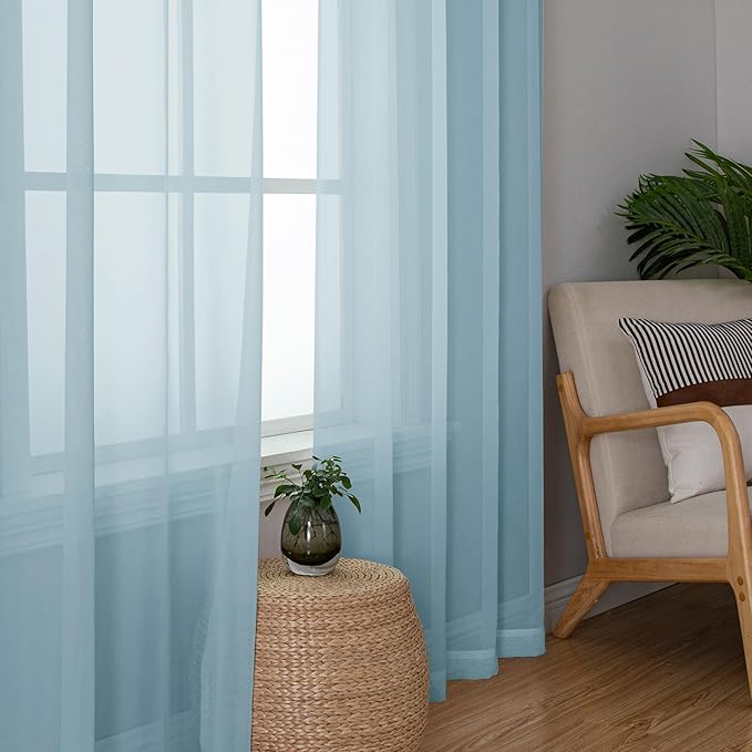 Simplebrand Sky Blue Sheer Curtains 63 Inch Length 2 Panels, Rod Pocket Solid Color Window Sheer Curtain Panels, Elegant Curtains & Drapes for Living Room, Bedroom 2 Panels (42" W x 63" L)