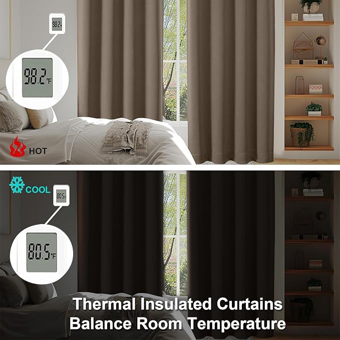 Simplebrand Ava Brown Short 36 Inches Blackout Curtain 2 Panels Set, Half Window Rod Pocket Privacy Curtain Tiers for Kitchen, Curtains Blackout for Bathroom Shades, W40 x L36 Inch, Brown