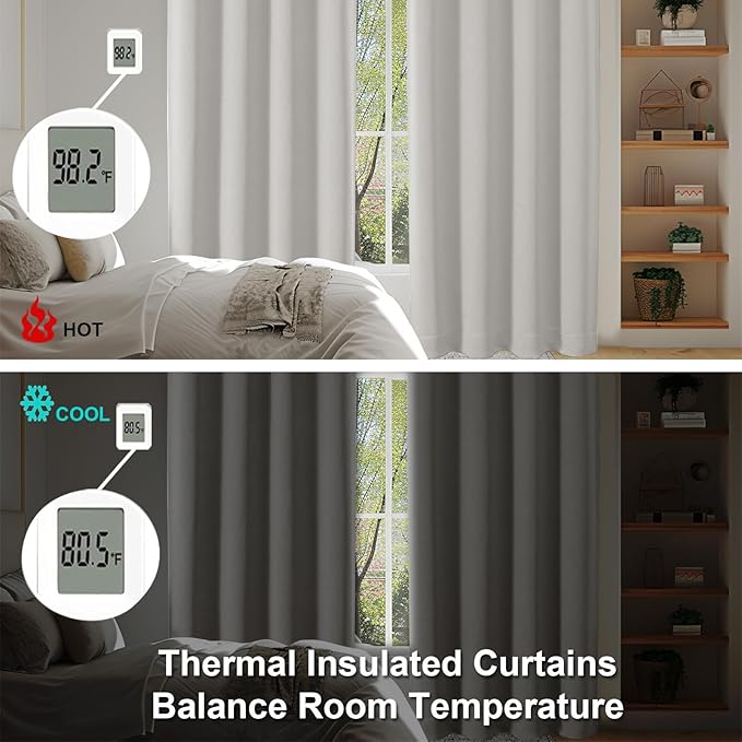 Simplebrand Ava Natural Blackout Curtains for Bedroom 84 Inch Length 2 Panels Set, Solid Thermal Insulated Privacy Living Room Window Treatment Curtains Blackout Drapes, W50 x L84 Inch, Natural