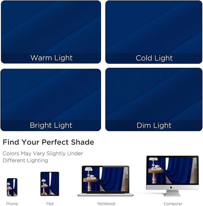 CUCRAF Royal Blue Blackout Curtains 96 inch Length 2 Panels Set, Rod Pocket Room Darkening Drapes for Bedroom Living Room, Insulated Thermal Light Blocking Window Curtain (W52 x L96 Inch)