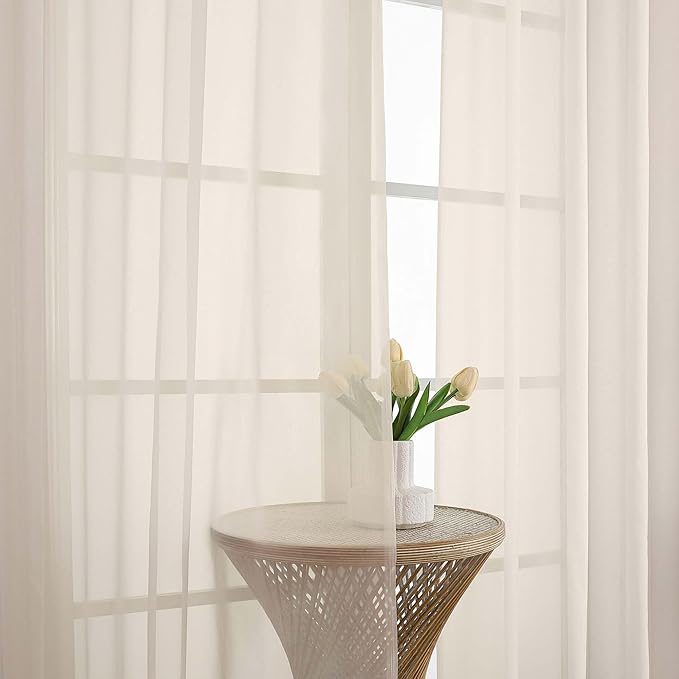 Chyhomenyc Extra Long Cream Sheer Curtains 108 Inches Long 2 Panels, Light Filtering Cream Curtains for Living Room, Soft Gentle Voile Rod Pocket Bedroom Window Drapes, 59Wx108L Inch, 9FT, 2PCS
