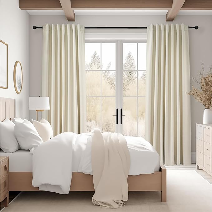 Topfinel 100 Inch Long Ivory White Black Out Custom Drapery Panels, Ceiling Neutral Country Opaque Window Coverings, Sun Blocking Back Tab Modern Heat Blocking Back Tab Curtains for Bay Window
