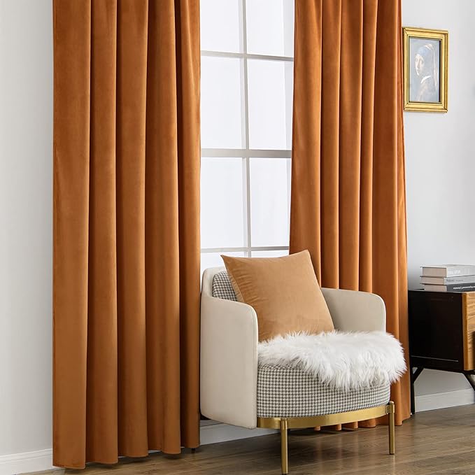 MIULEE Velvet Curtains 90 inches 2 Panels - Luxury Blackout Curtains for Bedroom Living Room Thermal Insulated Super Soft Window Drapes Rod Pocket & Back Tab, Gold Brown, W52 x L90 inch