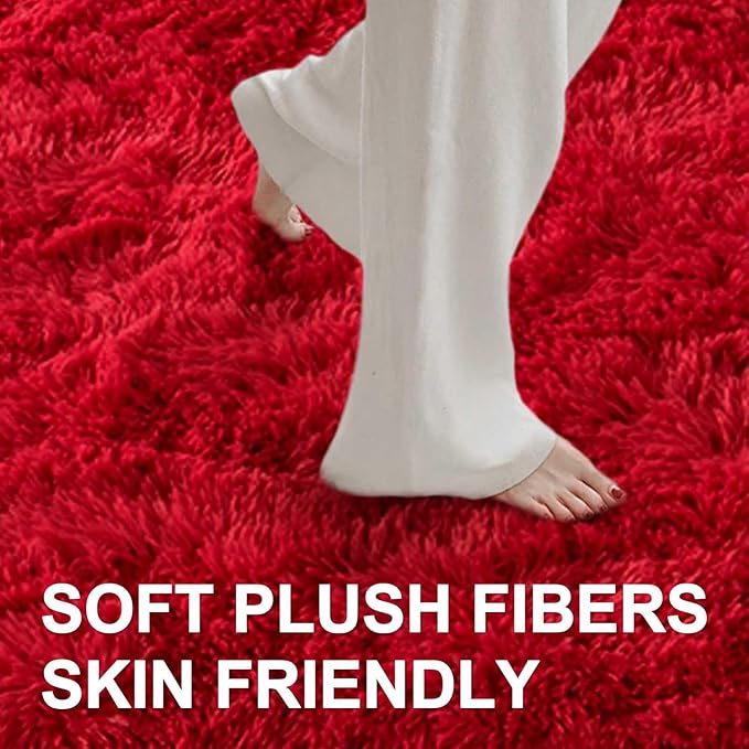 6x9 Ft Red Shag Rugs for Living Room Decor, Ultra Soft Fluffy Furry Area Rugs for Bedroom Indoor Floor, Aesthetic Carpet for Kids Nursery Dorm Home