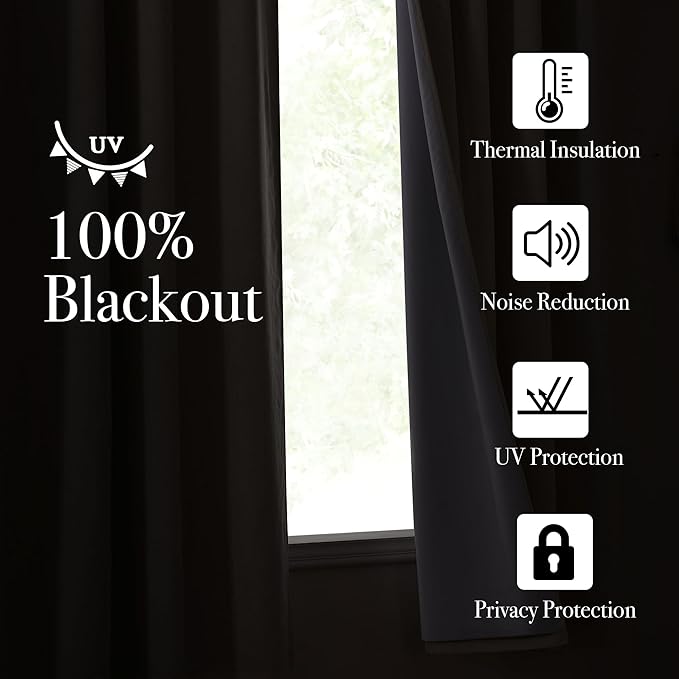 NICETOWN Thick Linen 100% Blackout Bedroom Curtains 108 inches Long, Bronze Grommet 2 Layers with White Liner Window Treatments Sound Reducing for Living Room, Natural, W52 x L108, 2 Panels