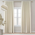 Topfinel Extra Long Total Blackout Linen Ceiling Curtains 108 Inches Long for Large Window Track System, Cream Pleated Cold Blocking Acoustic Heavy Ivory Track Tall Curtains 2 Panels 9 FT Beige