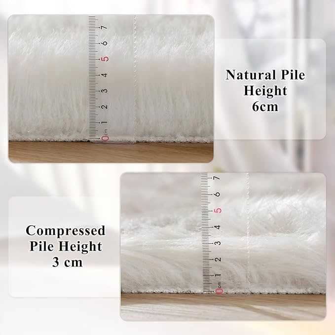 ORINOVA White Rugs for Living Room 6x9 Area Rugs for Bedroom Large Washable Faux Sheepskin Fluffy Fur Rug Nursery Rugs Room Décor