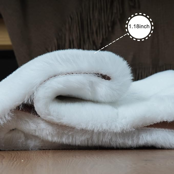 Ghouse Ultra Soft Faux Rabbit Fur Rug 3x5, Machine Washable Area Rugs for Bedroom Fluffy Rugs for Living Room, No-Shedding Carpet Sheepskin Rug White