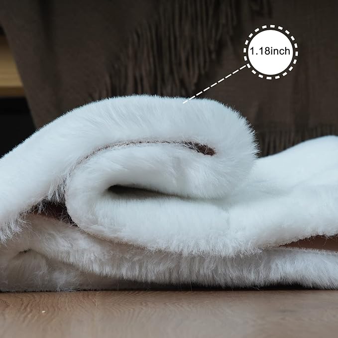 Ghouse Ultra Soft Faux Rabbit Fur Rug 5x8, Machine Washable Area Rugs for Bedroom Fluffy Rugs for Living Room, No-Shedding Carpet Sheepskin Rug White