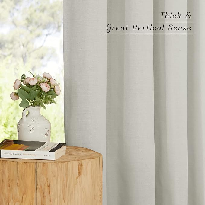 NICETOWN Linen 36 inch Curtains for Kitchen Window, Grommet Thick Flax Linen Gray Small Window Treatments Privacy Assured with Light Filtering for Cafe/Kids Room, W42 x L36, 2 Panels