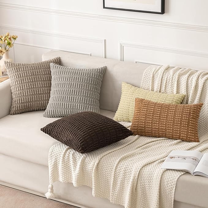MIULEE Pack of 2 Corduroy Decorative Lumbar Throw Pillow Covers 20x12 Inch Soft Boho Striped Pillow Covers Modern Farmhouse Home Decor for Sofa Living Room Couch Bed Brown