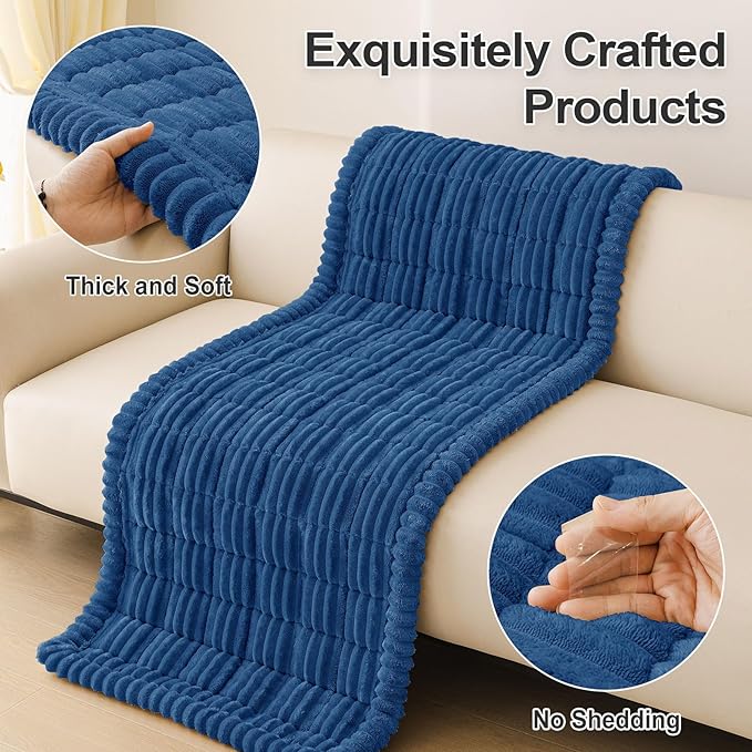 hyha Couch Covers for Dogs Washable, Non Slip Plush Dog Sofa Protectors, Fuzzy Pet Couch Covers for 3 Cushion Sofa Pet Friendly (Navy Blue, 27.6" x 47")