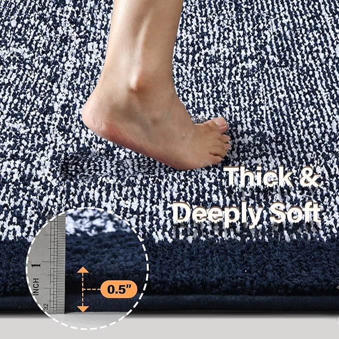 36x24 Large Bathroom Rugs Washable Non Slip, Dark Blue Bath Mat for Bathroom Floor Tub, Soft Absorbent Quick Dry Mats for Shower, Bathtub,Home Decor