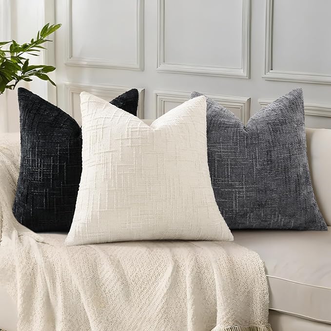 decorUhome Black Chenille Throw Pillow Covers 12x20 Set of 2 Textured Soft Cozy Slubby Couch Pillow Covers Modern Farmhouse Boho Decorative Pillow Cases for Bed Sofa Living Room