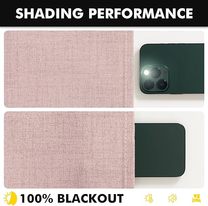 MIULEE 100% Blackout Linen Curtains for Bedroom, Pink Solid Luxury Decor Thermal Insulation Room Darkening Drapes for Living Room Nursery Back Tab Rod Pocket 42 x 72 Inches, 2 Panels