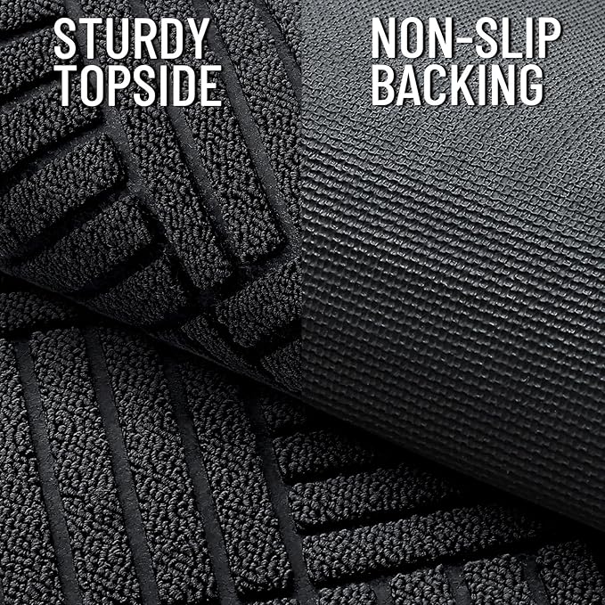 OLANLY Front Door Mat Outside Entrance 47x17, Absorbent, Heavy Duty Sturdy Natural Rubber Doormat Indoor Outdoor, Stain and Fade Resistant, Non-Slip Low Profile Floor Mat for Entryway, Black Diamond