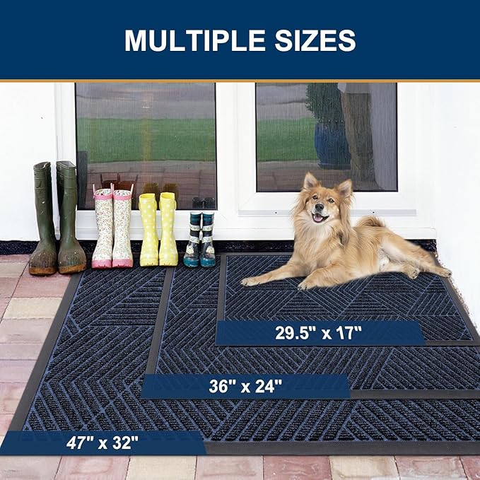 Smiry Front Door Mat Outside Entrance, Heavy Duty Sturdy Natural Rubber Doormat, Trap Dirt and Moisture, Easy Clean Low Profile Welcome Floor Mats for Indoor Outdoor Entry, 59x34 Inch, Navy Blue