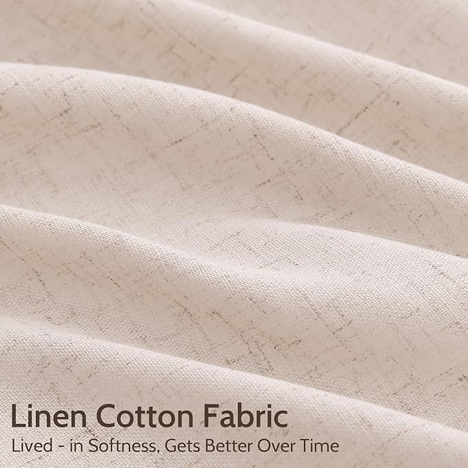 Nanspring Natural White Linen Curtains 90 Inches Long for Living Room Light Filtering Semi Sheer Neutral Farmhouse Decor Curtains Back Tab Privacy Burlap Textured Curtain for Bedroom 52x90, 2 Panels