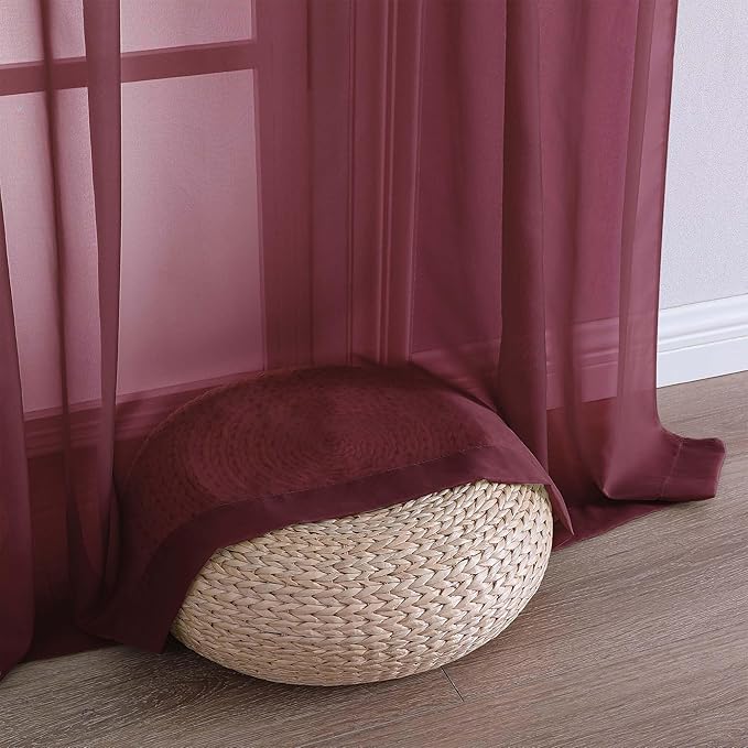 OVZME Burgundy Sheer Curtains 108 Inches Long 2 Panels Set, 59 Inch Extra Wide Lightweight Airy Burgundy Sheer Curtain for Living Room Bedroom, Filmy Voile Rod Pocket, 59Wx108L Inches