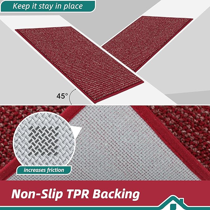 BEQHAUSE Kitchen Runner Rugs 24"x60", Non-Slip Kitchen Mats for Floor, Super Absorbent and Stain Resistant Kitchen Rug, Machine Washable Rugs for Kitchen, Hallway, Laundry & Sink, Red