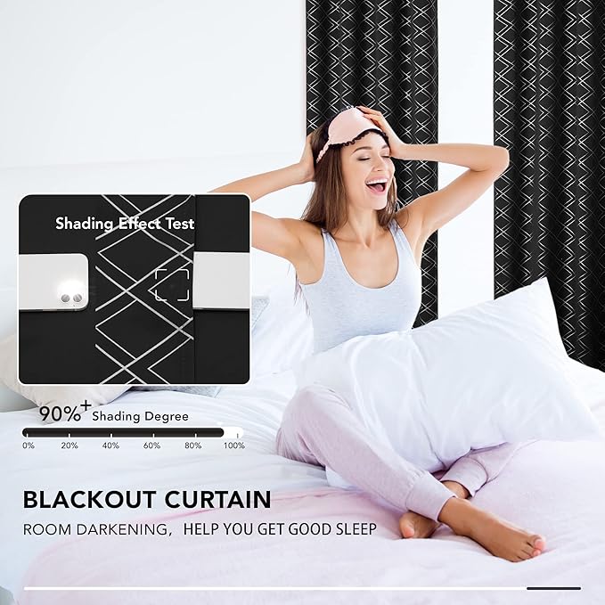 Deconovo Blackout Curtains 63 Inch Length for Nursery Kitchen (52x63 Inch, Black/Silver, 2 Panels) Thermal Insulated Panels, Soundproof Window Drapes, for Living Room Bedroom