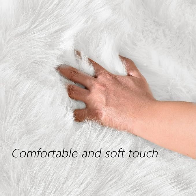 Latepis Round Rugs 8ft White Circle Area Washable Fluffy Rug Faux Fur Soft Sheepskin Plush Shaggy Rug for Living Room Bedroom Large Floor Rugs Home Decor