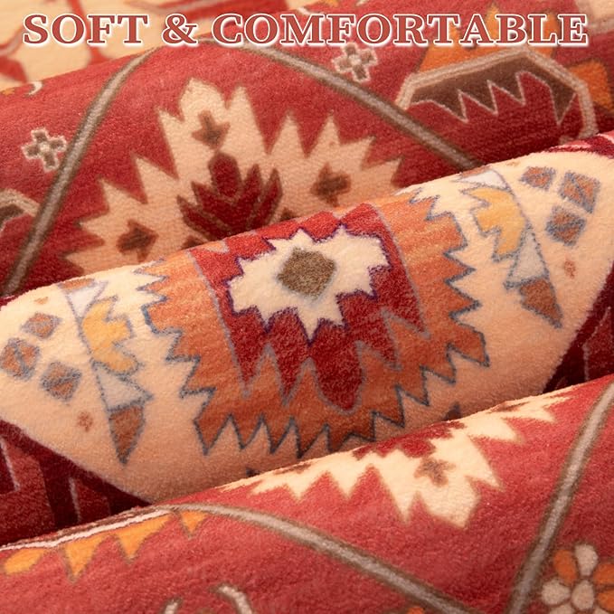 SERISSA Boho Rugs for Entryway, 2x3 Washable Non-Slip Entryway Rug Small Area Rug, Ultra Soft Oriental Vintage Red Low-Pile Indoor Door Mat Floor Carpet for Entrance Bedroom Kitchen Bathroom
