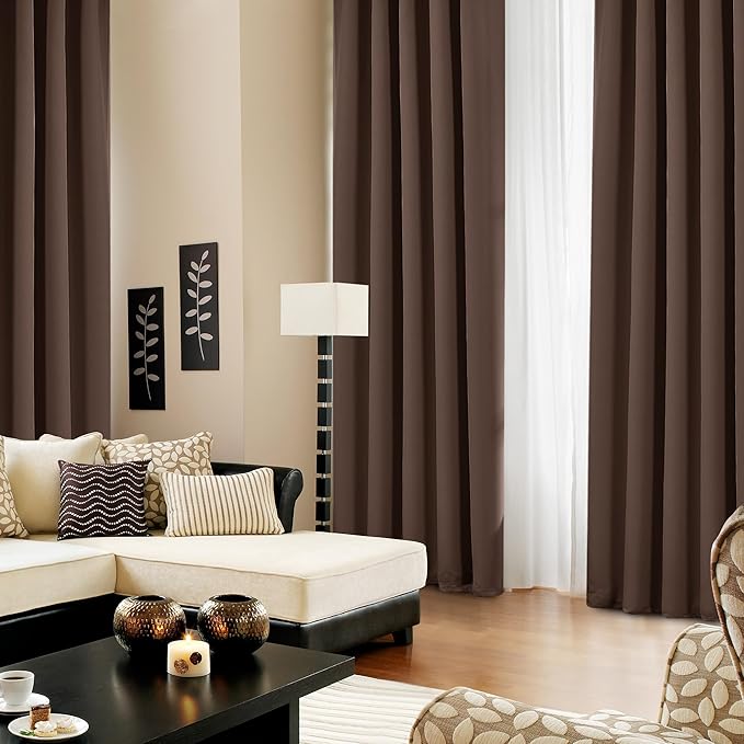 Deconovo Blackout Curtains, Thermal Insulated, W42 x L84 2 Panels, Back Tab, Machine Washable, Room-Darkening Drapes for Bedroom/Living Room Brown