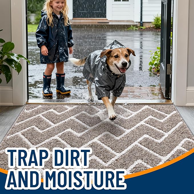 OLANLY Front Door Mat, Non-Slip Rubber Backing, Dirt Resistant and Absorbent, Washable, Easy to Clean Low-Profile Indoor Doormat for Back Door, Entryway, Inside Entrance, 36x24, Khaki