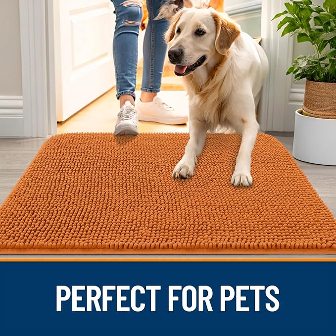 OLANLY Dog Door Mat for Muddy Paws 59x24, Absorbs Moisture and Dirt, Absorbent Non-Slip Washable Doormat, Quick Dry Chenille Mud Mat for Dogs, Entry Indoor Entryway Carpet for Inside Floor, Clay