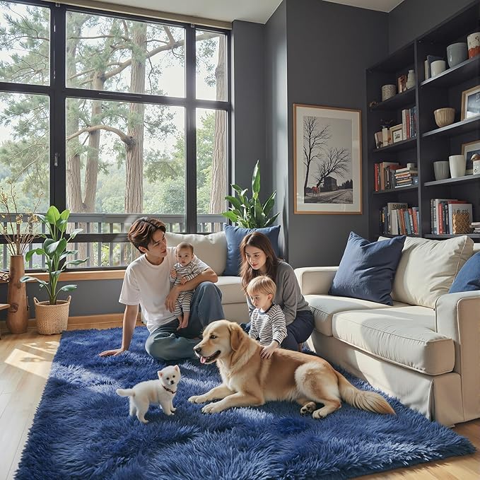 Rugs for Bedroom 4x6, Alfombras para Salas Shag Large Plush Soft Area Rug, Shaggy Carpets for Livingroom, Kids Boys Girls Home Decor Aesthetic(Royal Blue, 4 x 6)