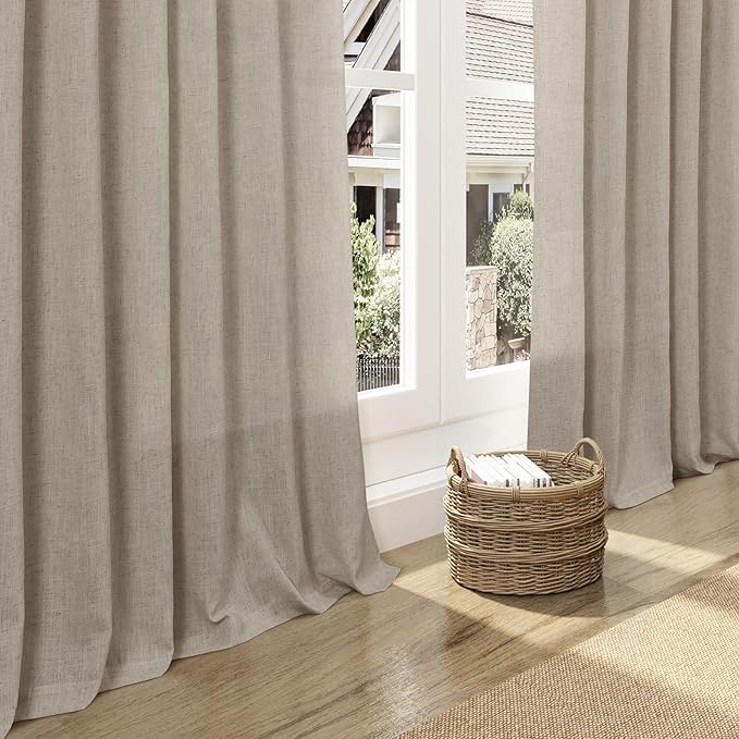 Nanspring Cobblestone Linen Curtains for Living Room 94 Inches Long Light Filtering Semi Sheer Curtain Back Tab Modern Farmhouse Decor Elegant Drapes for Bedroom Dinner Room 52x94, 2 Panels