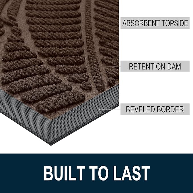 Colorxy Waterproof Doormat, Sturdy Natural Rubber Front Door Mats, Non Slip Low Profile Indoor Outdoor Entrance Mat, Stain Resistant Easy Clean Floor Mat for Patio or Entryway, 30''x17'', Dark Brown