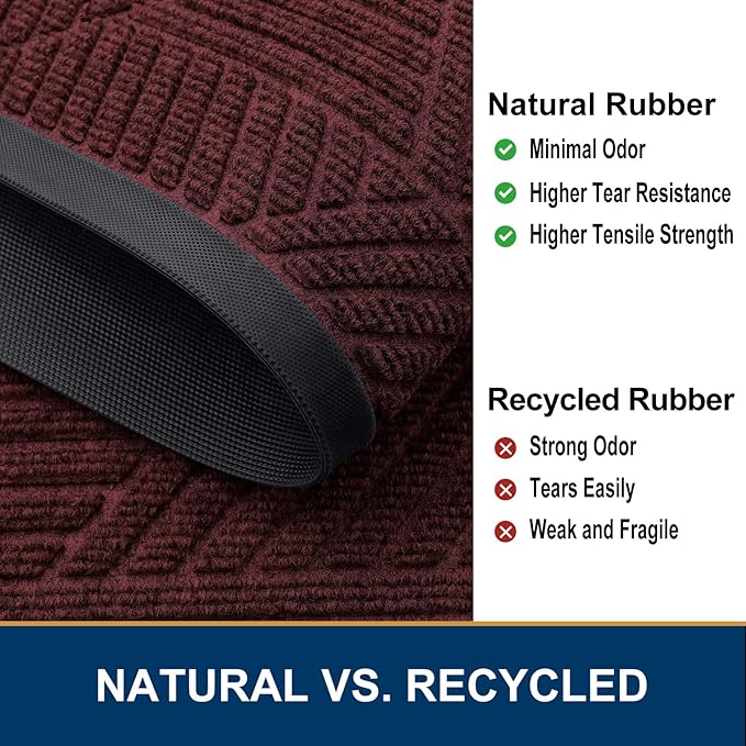 Smiry Front Door Mat Outside Entrance, Heavy Duty Sturdy Natural Rubber Doormat, Trap Dirt and Moisture, Easy Clean Low Profile Welcome Floor Mats for Indoor Outdoor Entry, 47x23 Inch, Dark Red