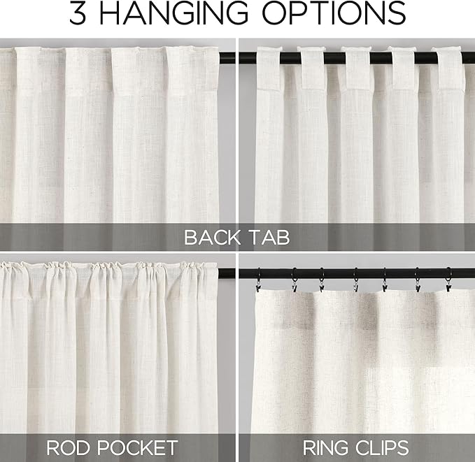Beige White Kitchen Cafe Curtains 45 Inch Long 2 Panel Back Tab Translucent Light Filtering Short Modern Farmhouse Basement Window Bathroom Living Room Small Curtains 52x45