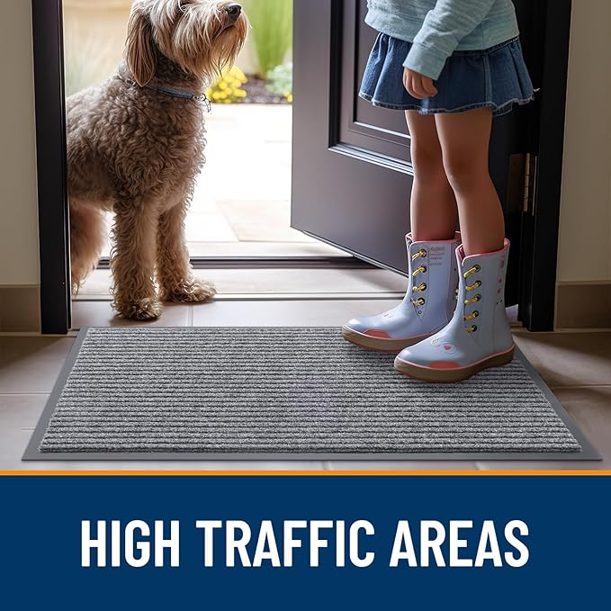 OLANLY Front Door Mat Indoor Outdoor Entrance, 2-Pack 47 x 23 Inch, Waterproof Heavy Duty Doormat, Fade Resistant, Low Profile, Easy Clean Patio Porch Welcome Floor Mats for Entry, Light Gray